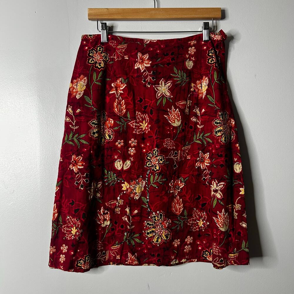 Vintage White Stage Y2K Floral Midi Skirt Women's 10 Sequins Red Fairy Bohemian‎
